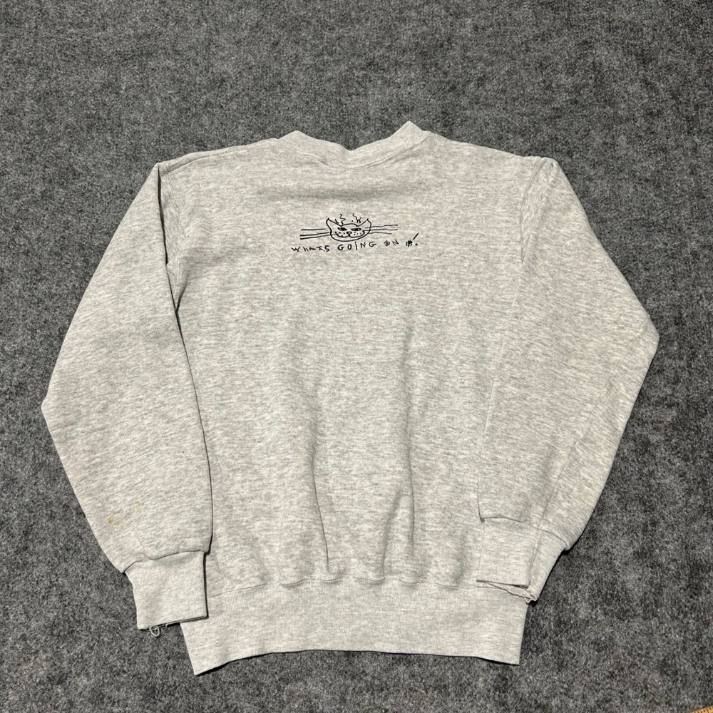 Vintage 1991 Tultex Cat Graphic Sweatshirt Grey 90s Retro Size Small - Picture 8 of 10